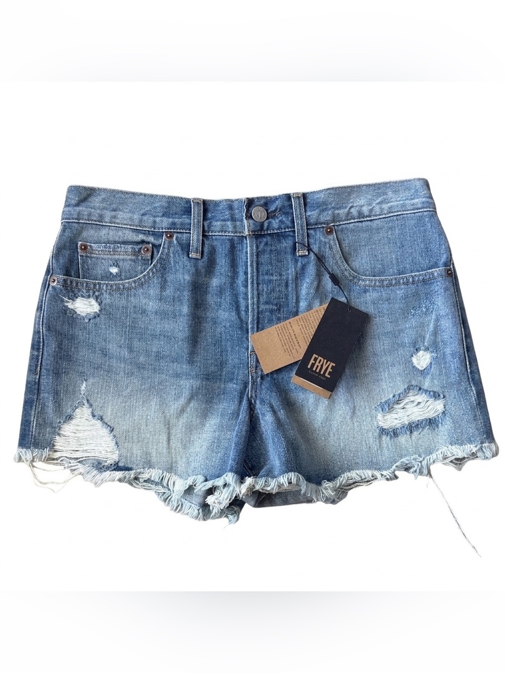 NWT Frye Vintage Fit Distressed Denim Shorts - Canton Blue Wash - Size 28